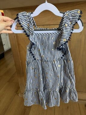 Cat & Jack Navy and White Striped Ruffle Sundress with Gold Stars